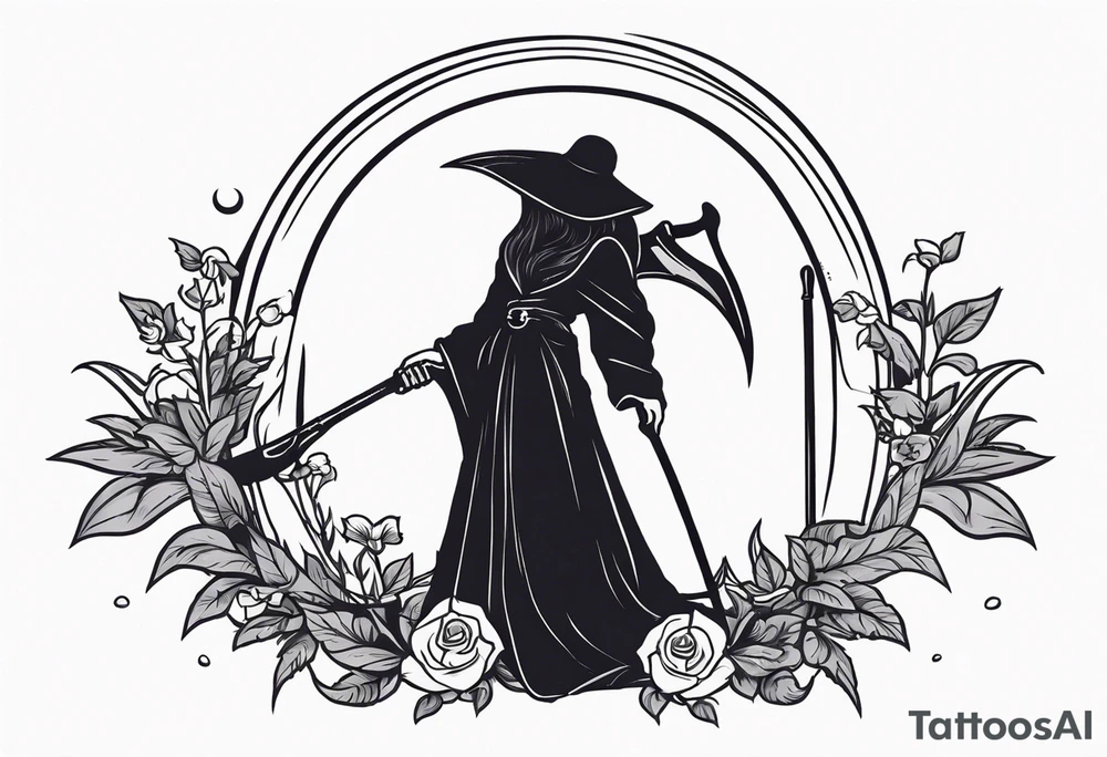 death with scythe and nightshade mortician funeral tattoo idea