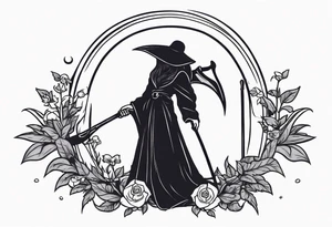 death with scythe and nightshade mortician funeral tattoo idea