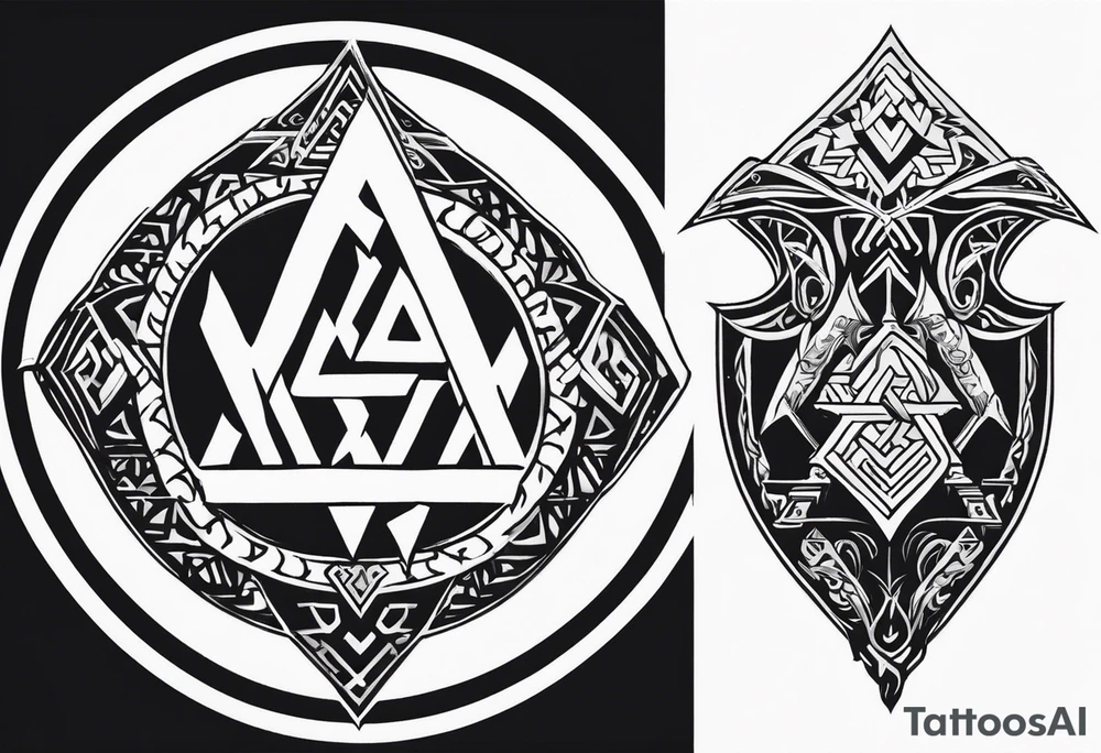Valhalla sword shield axe Valknut stairs tattoo idea
