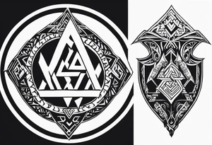 Valhalla sword shield axe Valknut stairs tattoo idea