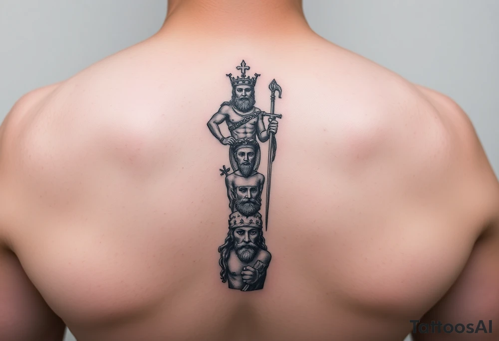 Greek gods stacked up vertically on the calf tattoo idea