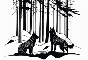 two norwegian elkhounds guarding a dark forest tattoo idea