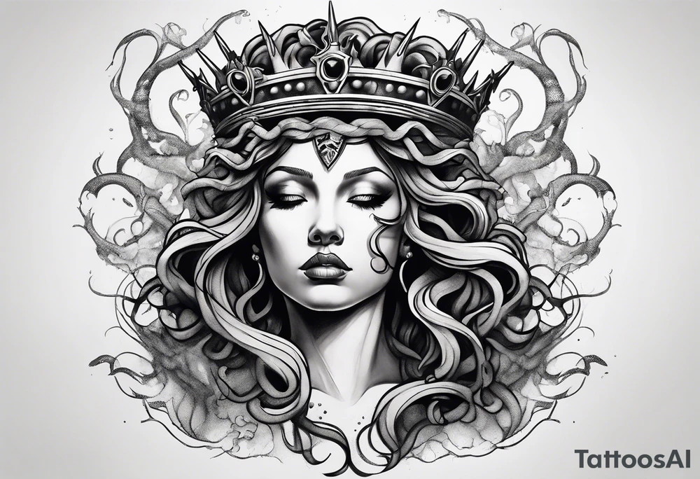 Medusa with a crown of thorns with smoke flowing through her tattoo idea