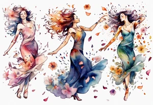 One Very feminine woman dancing in a wind of flower petals tattoo idea
