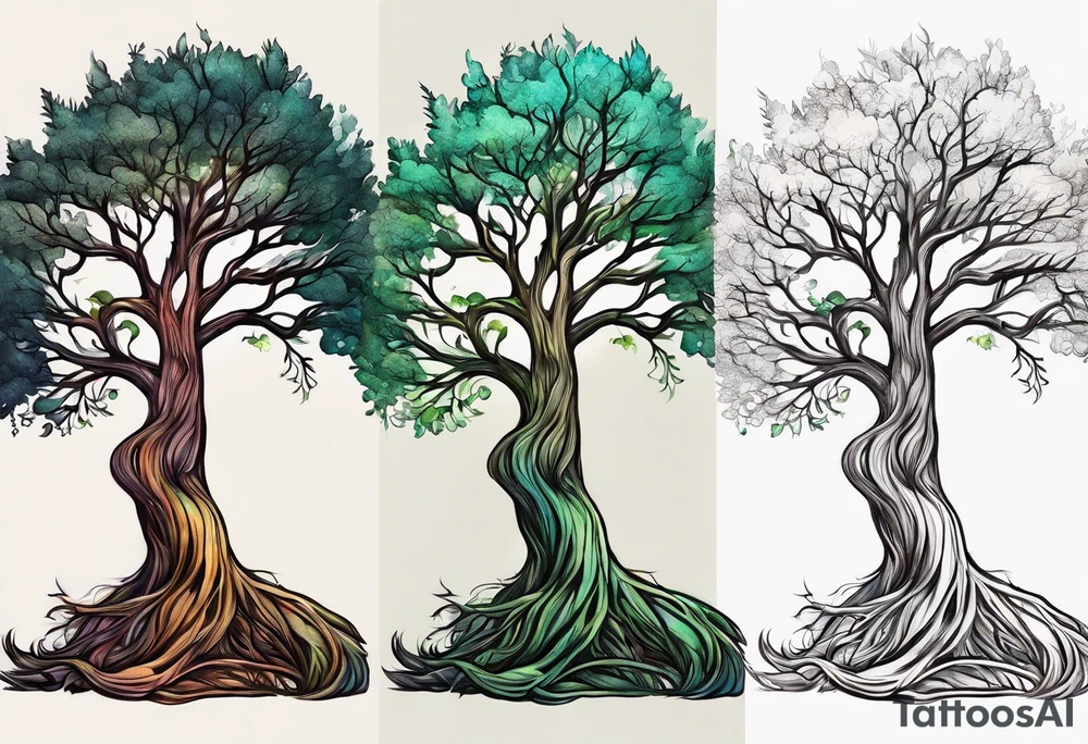 a tall skinny tree with deep roots tattoo idea