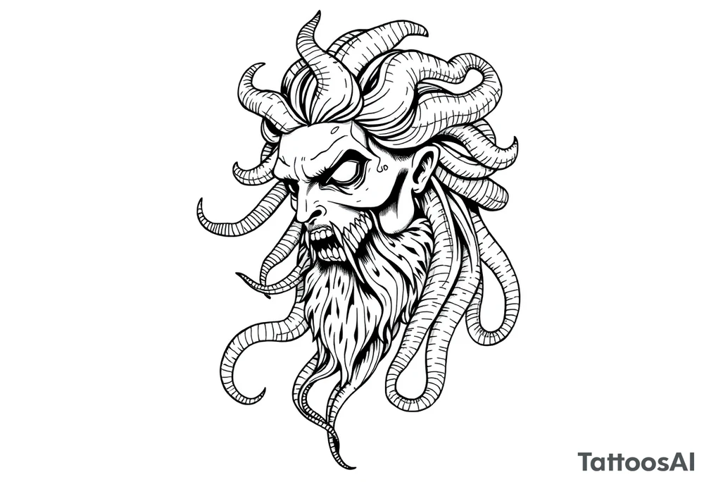 Scary Greek god medusa with snake hairs tattoo idea