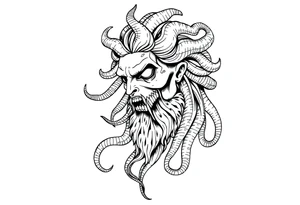 Scary Greek god medusa with snake hairs tattoo idea
