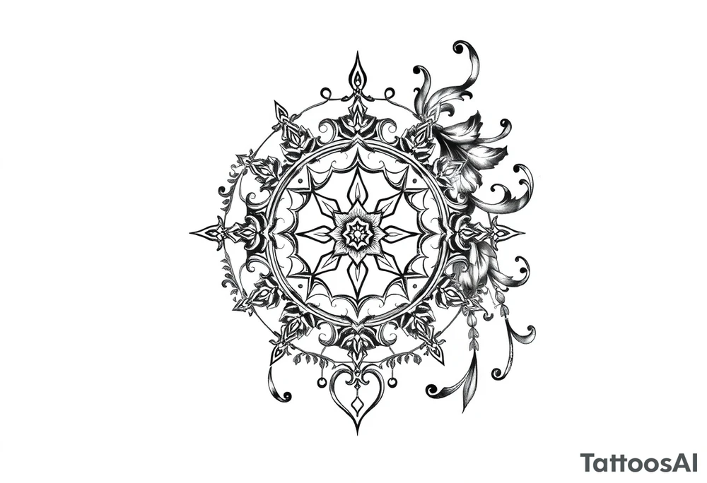 mytical shaman and mytolog style ornametn with ancient rhyme tattoo idea
