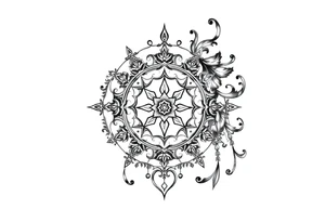 mytical shaman and mytolog style ornametn with ancient rhyme tattoo idea