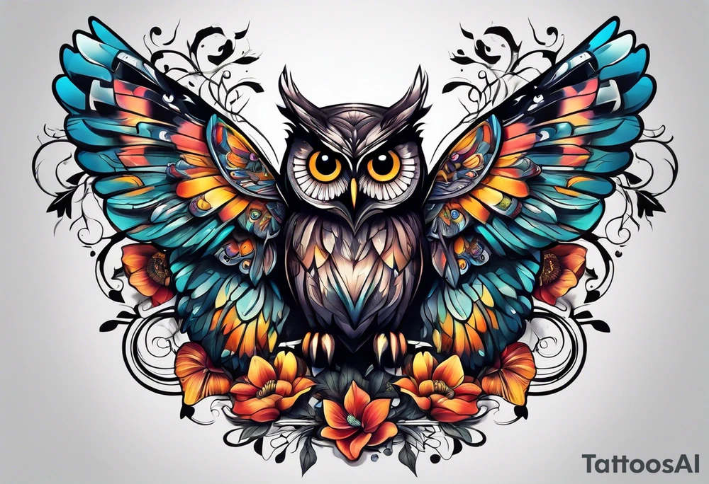 Owl and butterfly tattoo idea