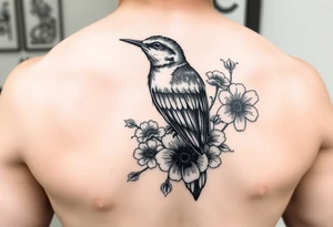 Bluebird with flowers tattoo idea