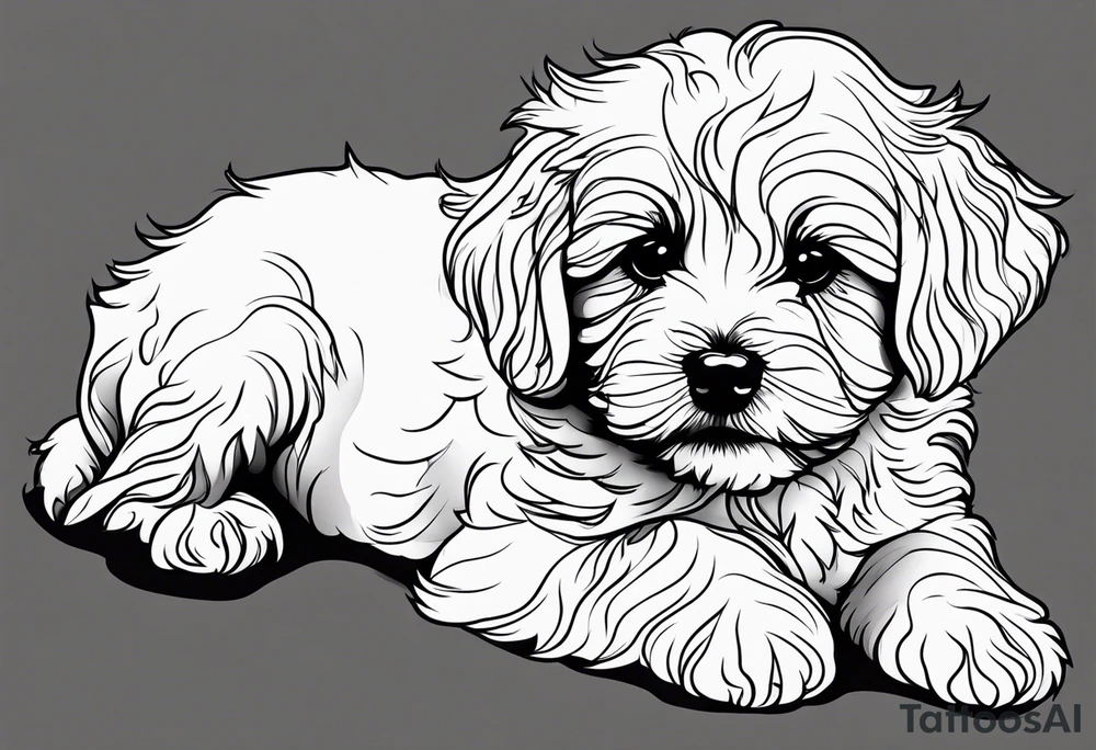 One line drawing of maltipoo laying down tattoo idea