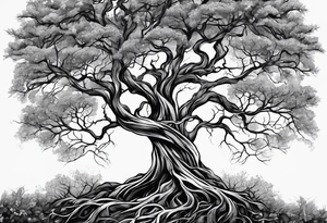 Left side tree branches and roots tattoo idea