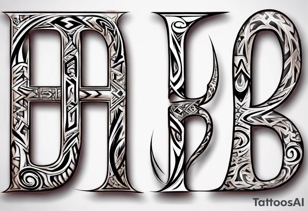 combine the letters E and H with tribal pattern tattoo idea