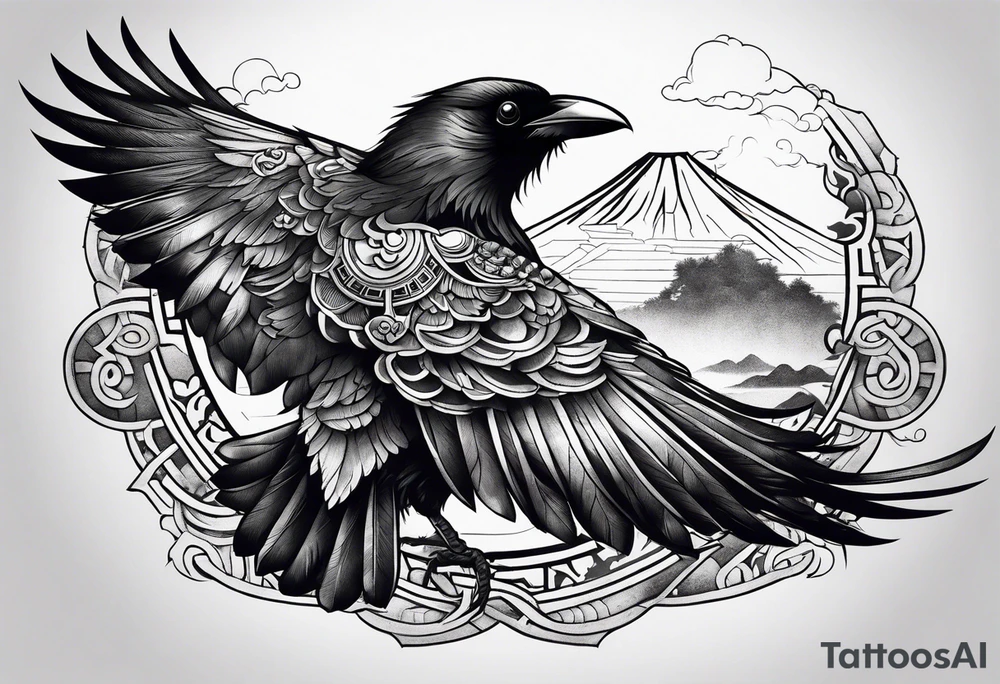 Ancient ruins crow tattoo idea