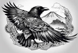 Ancient ruins crow tattoo idea