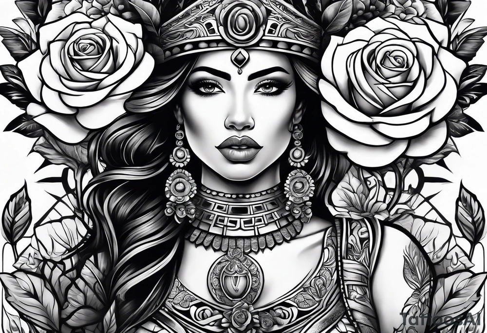 Mayan princess with roses tattoo idea