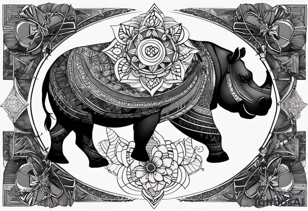 Very asymmetrical, +geometric pattern, with realistic full moon, with hippo,+tribal, +geometric, +inkart , +blackwork, +grey scale, + sketch
with wintersweet flower bud, +for men, detailed layering , combined favourite , tattoo idea