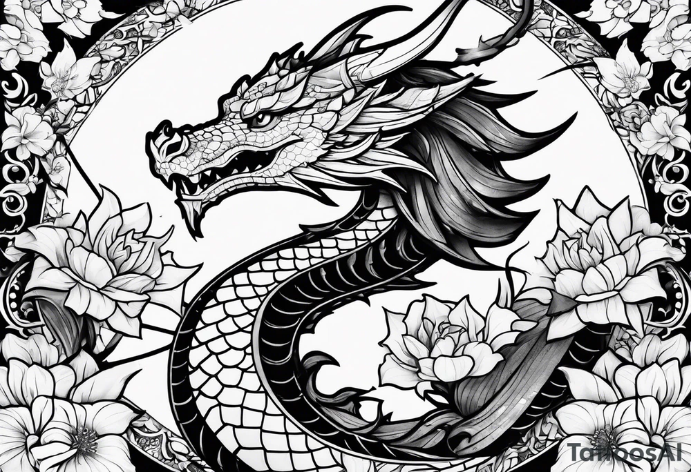 Dragon with flowers tattoo idea