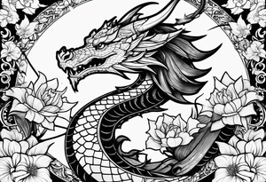 Dragon with flowers tattoo idea