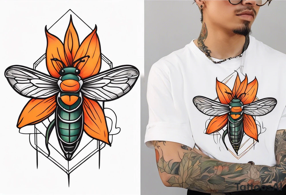 Neo traditional Cicada with orange lily tattoo idea