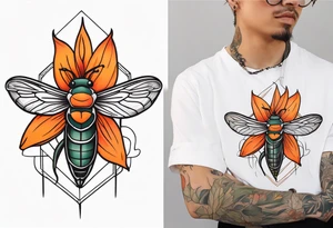 Neo traditional Cicada with orange lily tattoo idea
