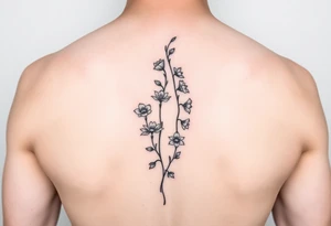 minimalist fine line sweet pea vine with larkspur and violet tattoo idea