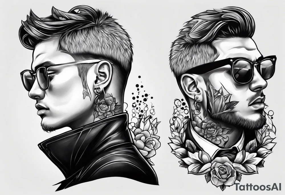 neck tattoo stencil about pain and struggle in new school or polka trash style tattoo idea