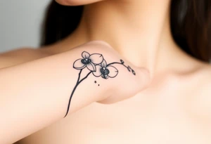 A silhouette of an orchid with tiny crescent moons and stars, symbolizing femininity and cosmic beauty tattoo idea