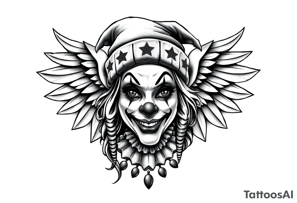 Clown Girl Thug Beanie Angelic Wings tattoo idea