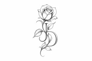 Intertwined J and D hidden within rose petals and leaves. less details more minimalist tattoo idea