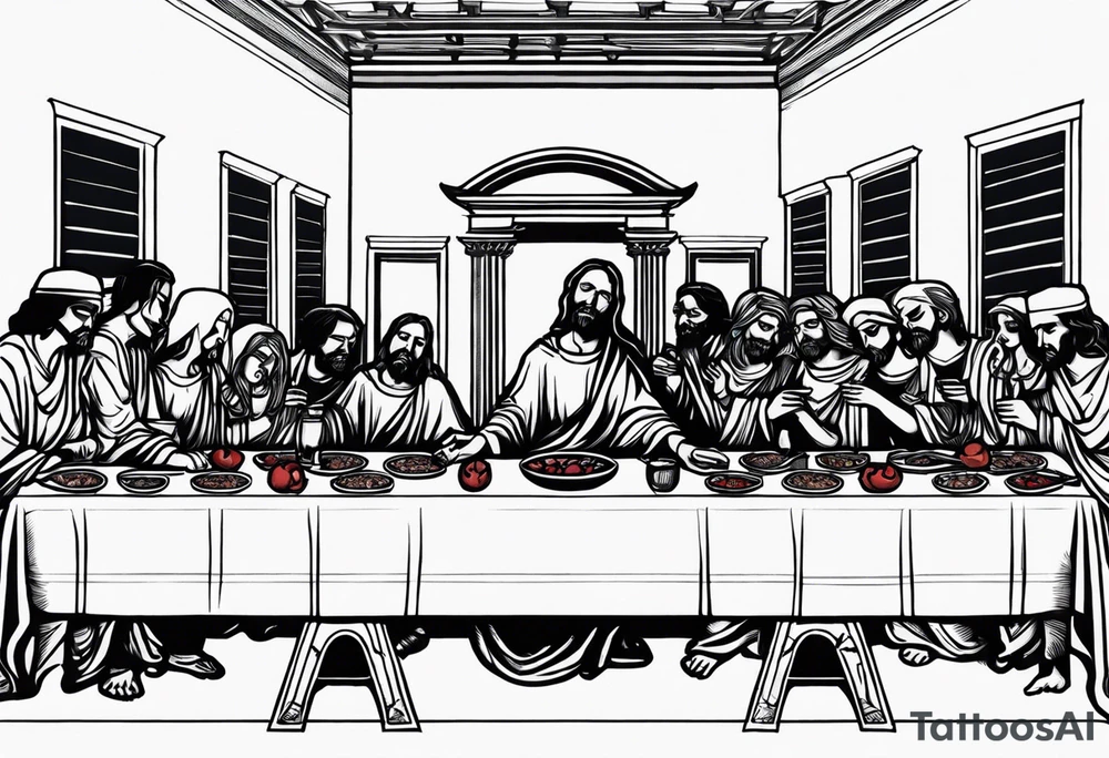 Last supper but everyone is undead, a demon or a skeleton tattoo idea