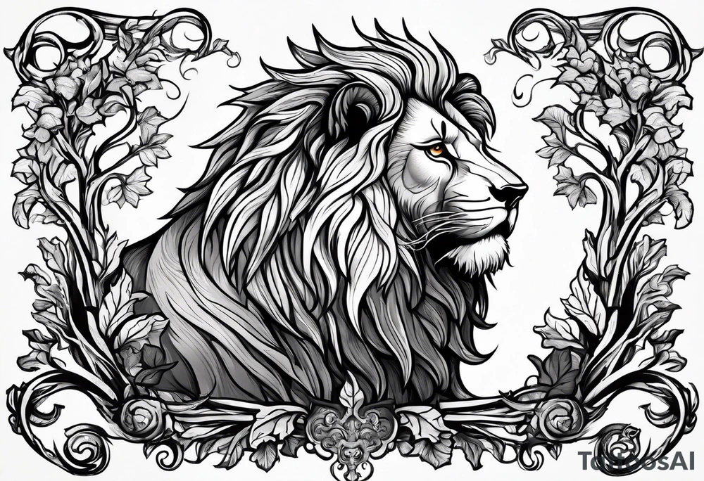 Create an oak tree in the shape of a roaring lion tattoo idea