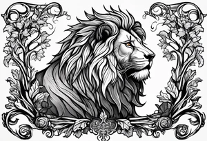 Create an oak tree in the shape of a roaring lion tattoo idea