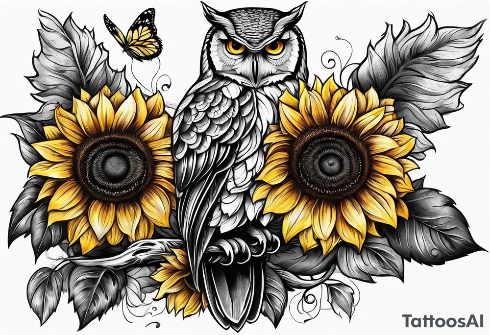 Sunflower and owl tattoo idea
