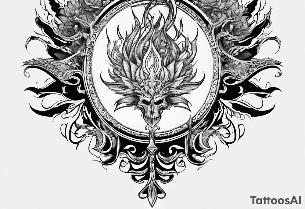 trident in fire tattoo idea