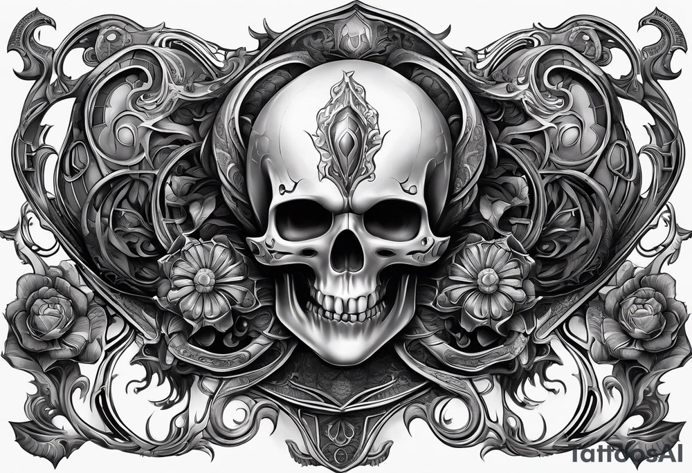 H.R. Giger mean skulls, water flow shapes, geometric shapes, flowers tattoo idea