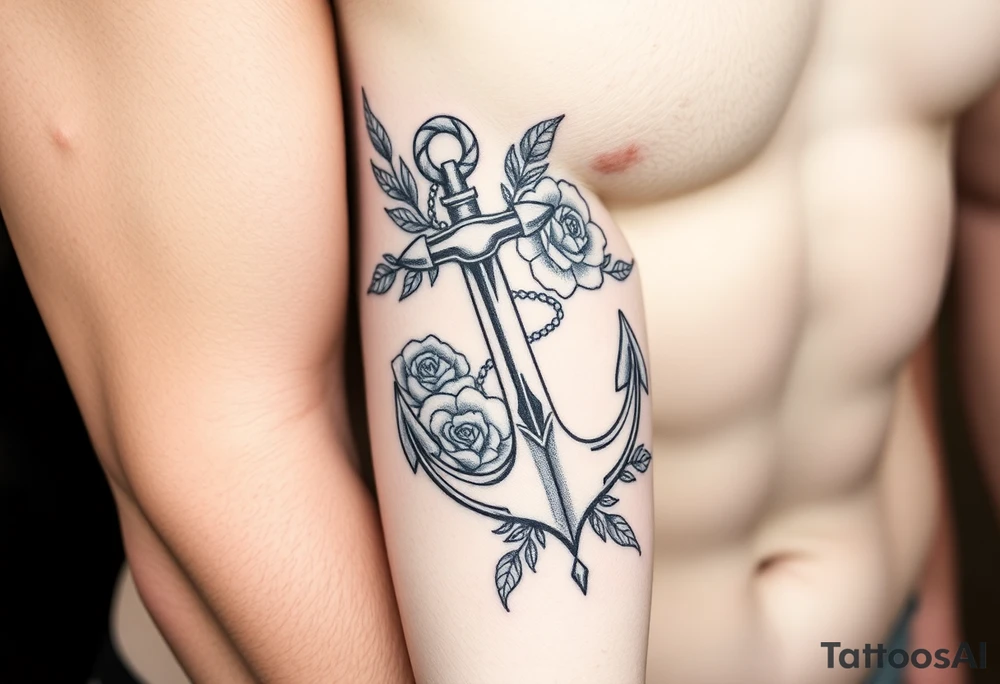 Anchor and roses half sleeve tattoo idea
