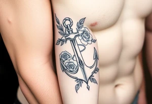 Anchor and roses half sleeve tattoo idea