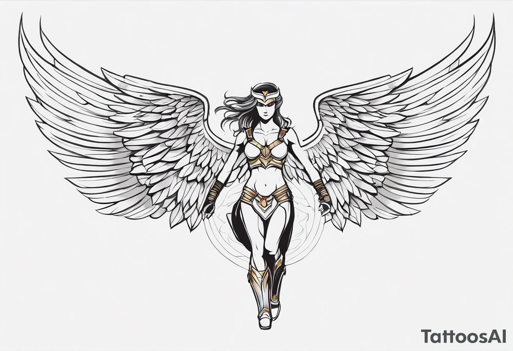The full body of a Valkyrie with wings tattoo idea