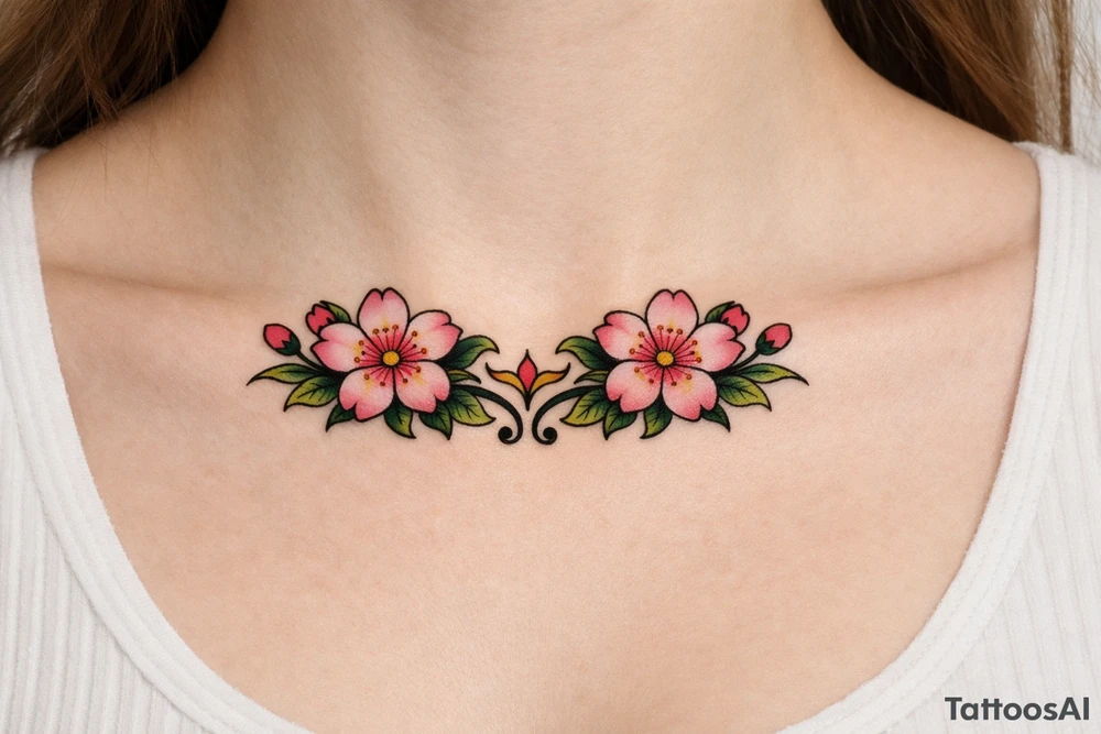 Two Cherry blossoms , symmetrical tattoo idea