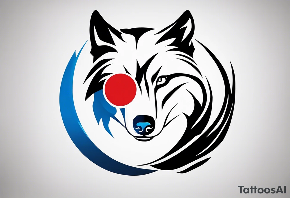 a tattoo whose main theme is balance but also resembles new begining, strong willpower, peace and loyalty. This should be for the front part of the shoulder. maybe add the ying-yang symbol somewhere in the tattoo. Tattoo should have an equal amount of blue and red along with the overall tattoo being black. In corporate a wolf into the tattoo, make sure it resembles ing and yang. wolf needs to look dangerous tattoo idea