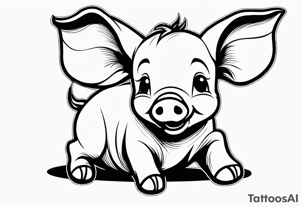 very cute happy piglet with small ears.
outline only.
black and white only.
only show the piglet. no extra lines or decoration.
no black shading.
draw only with very thin lines (1px)

should look like a tattoo that will only take 2 minutes to draw tattoo idea