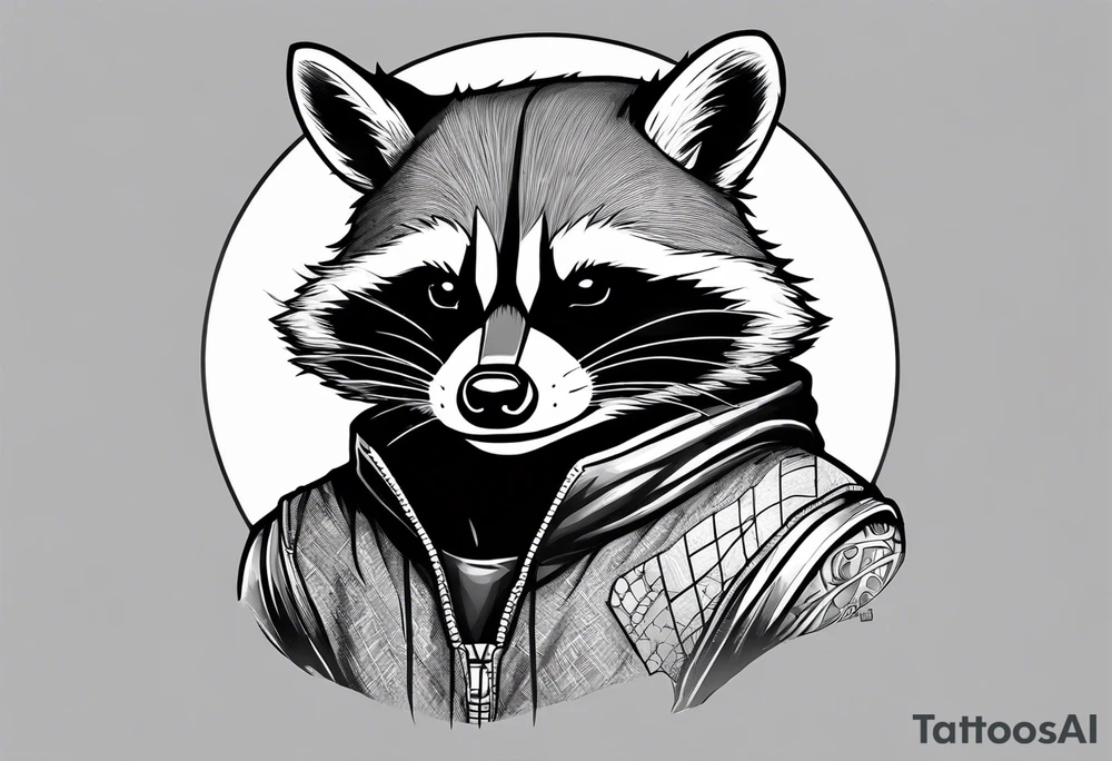 raccoon wearing a Superman hoodie tattoo idea