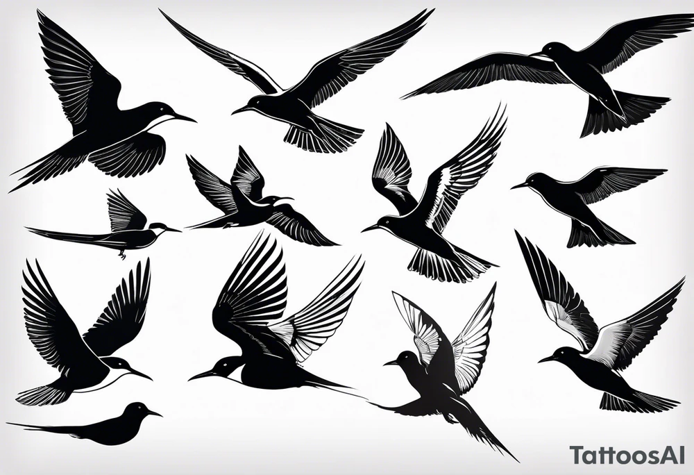 20 Silhouettes of an Arctic Tern flying. White space between each Silhouette tattoo idea