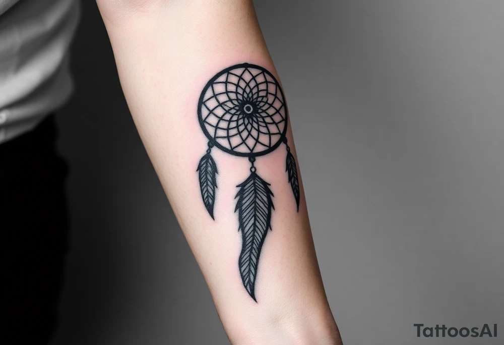 dreamcatcher, with feathers, authentic tattoo idea