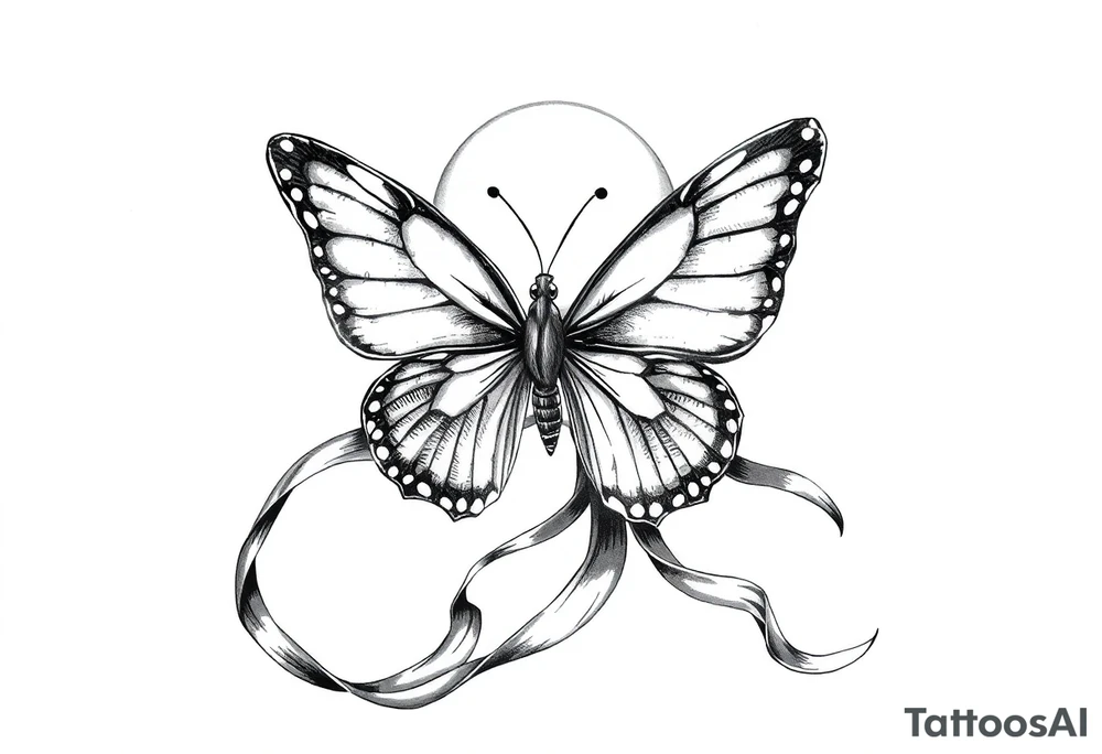 ethereal butterfly with flowing silk ribbons in moonlight tattoo idea