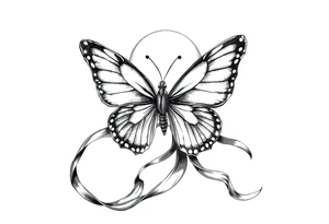 ethereal butterfly with flowing silk ribbons in moonlight tattoo idea