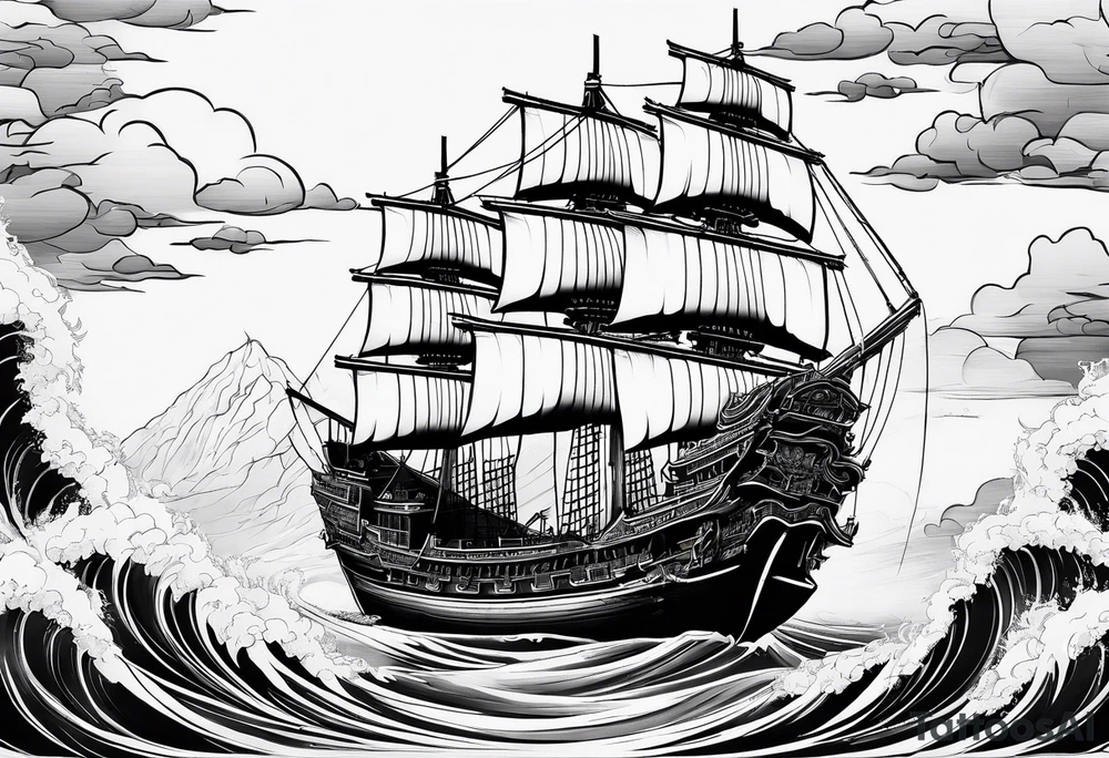 Chinese junk with three tattered sails tattoo idea