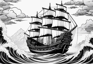 Chinese junk with three tattered sails tattoo idea